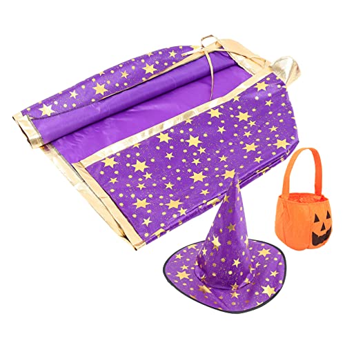 AKOOSY Halloween Kostüm Teiliges Set mit Sternen Cape und Kreativem Kürbisbeutel Leichter Umhang für Karneval Maskerade Party und Bühnenauftritt von AKOOSY