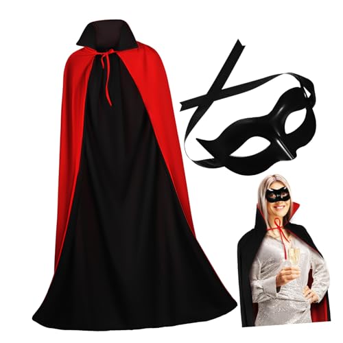 AKOOSY Halloween Kostüm für Erwachsene Schwarzer Halbgesichts Maske und Schwarzer Roter Umhang Cosplay Requisiten für Halloween Party Karneval Maske und Umhang Leicht und AKOOSY Halloween Kostüm für Erwachsene Schwarzer Halbgesichts Maske und Schwarzer Roter Umhang Cosplay Requisiten für Halloween Party Karneval Maske und Umhang Leicht und von AKOOSY