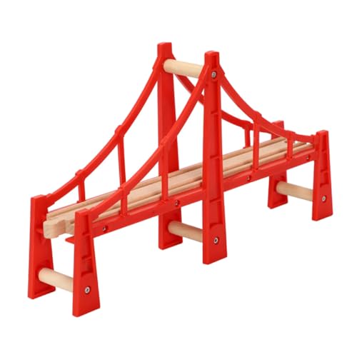 AKOOSY Holzeisenbahn Brücke aus Robustem Holz Rotes Eisenbahnzubehör für Eisenbahnspielzeug Kompatibel mit Anderen Zugschienen als zum Geburtstag oder Weihnachten von AKOOSY