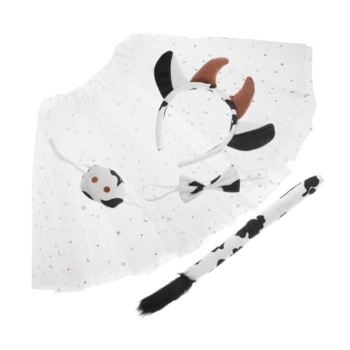 AKOOSY Kuh Kostüm mit Weichem Stirnband Verstellbaren Hörnern Abnehmbarem und Weißen Tutu Rock Bequemes Tierkostüm für Karneval Fasching und Kostümpartys von AKOOSY
