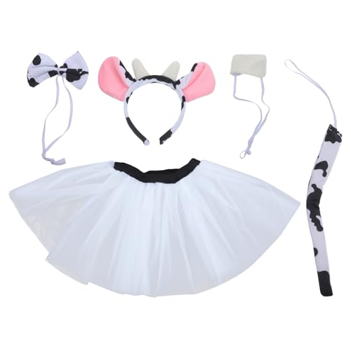 AKOOSY Kuhkostüm mit Hörnern Ohren Haarreif Fliege Rock Tierkostüm Zubehör für Cosplay Party Karneval Verkleidung von AKOOSY