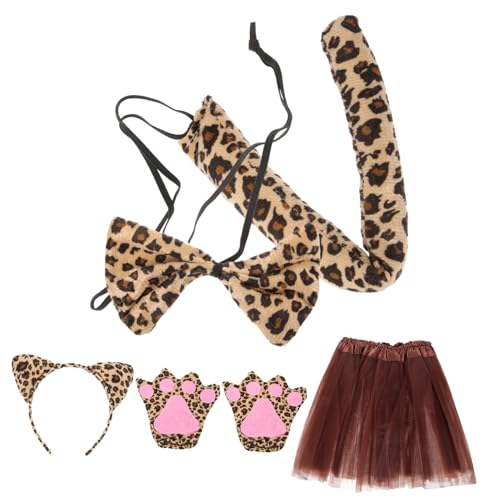 AKOOSY Leoparden Kostüm mit Leopardenohren Haarreif Süßem Tutu Rock und Passender Fliege Tierisches Partyaccessoire für Halloween Zoo und Dschungel Mottopartys Hautfreundlich und von AKOOSY