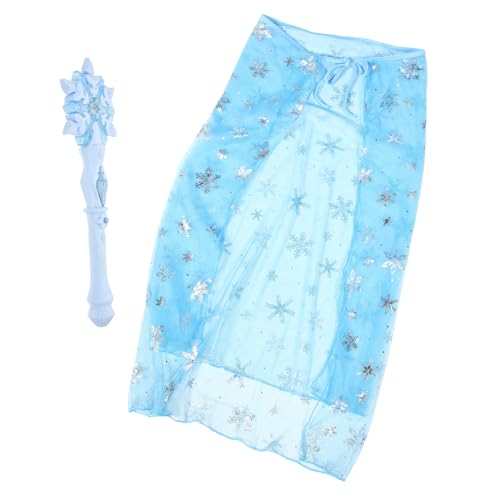 AKOOSY Leuchtendes Schneeflocken Zauberstab mit Blauem Stab und Prinzessinnen Umhang Kinderfreundliches Cosplay für Mädchen Party Accessoire Leicht und Langlebig Teilig von AKOOSY