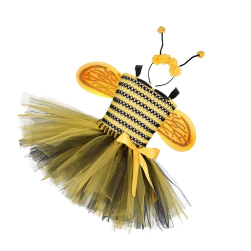 AKOOSY Mädchen Bienenkostüm Jahre mit Tüllrock und Flügeln Luftiges Leichtes Party und Bühnenkleid für Prinzessin Stil Bequemes Anziehen für Festliche Anlässe von AKOOSY