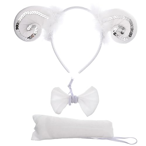 AKOOSY Schaf Kostüm Set mit Haarreif und Niedlicher Schleife Süßes Cosplay Zubehör für Karneval Halloween Party Verkleidung von AKOOSY
