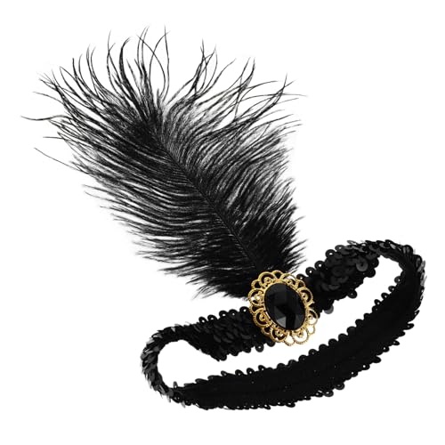 AKOOSY Schwarzer Federn Stirnband Pailletten Kopfschmuck Jahre Flapper Haarreif Damen für Karneval Party Kostüm Mottoparty Masquerade Ball von AKOOSY