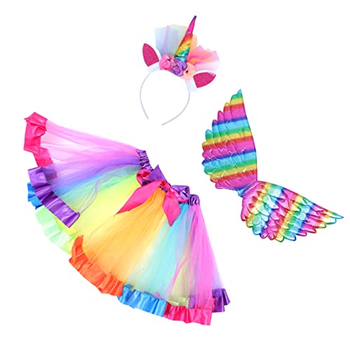 AKOOSY Set Mädchen Kostüm mit Einhorn Haarreif und Regenbogenflügel für Partys und Cosplay und Hautfreundlich von AKOOSY