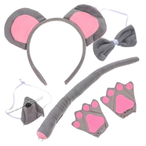 AKOOSY Tierisches Mausohren Haarreif mit Weichen Grauen Ohren und Handschuhen Leichtes Cosplay Zubehör für Geburtstag Karneval Halloween und Faschingsparty von AKOOSY
