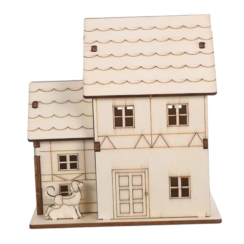 AKOOSY Unvollendetes Puzzle Holzhaus Bausatz mit Led-licht Bemalbares Miniatur Cottage Modell DIY DIY Gehirntrainer Puzzle Detailreiche Villa für Familienaktivität und Handwerksfreude von AKOOSY
