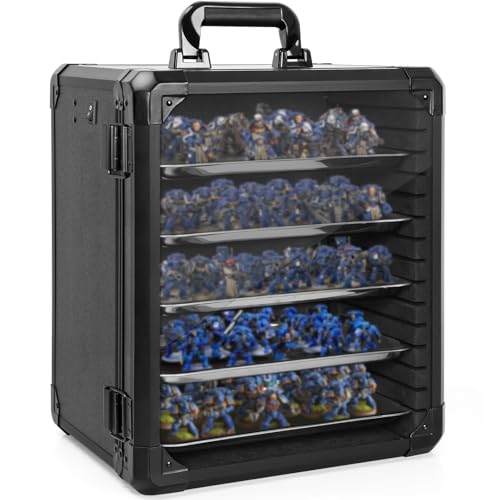 AKOZLIN Miniaturen-Aufbewahrungskoffer Miniaturen-Transportkoffer mit Schloss, 5 magnetischen Metallfächern & Aluminiumrahmen (M-13.5×10.6×15.7 inch) von AKOZLIN