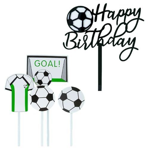 5-teiliges Fußball-Sport-Kuchenaufsatz, schwarz-weiß, Fußball-Geburtstags- und Party-Dekoration für Jungen, Mädchen und Sportthemen 5-teiliges Fußball-Sport-Kuchenaufsatz, schwarz-weiß, Fußball-Geburtstags- und Party-Dekoration für Jungen, Mädchen und Sportthemen von AKSIQIOL