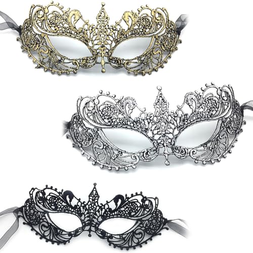 AKSIQIOL 3 Stück Spitze Maskerade Masken für Frauen - Luxus Halbgesicht Party Masken für Abschlussball, Halloween und Karneval - Elegante Kostüm Masken für Damen und Mädchen AKSIQIOL 3 Stück Spitze Maskerade Masken für Frauen - Luxus Halbgesicht Party Masken für Abschlussball, Halloween und Karneval - Elegante Kostüm Masken für Damen und Mädchen von AKSIQIOL