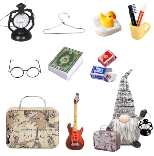 Wichtel Zubehör Set, 12Pcs Miniatur Wichtel Zubehör Weihnachten Deko für Wichteltür und 1/12 Puppenhaus,DIY Wichtel Reise Zubehör mit Zahnbrüste Zahnpasta Bücher Brillen Koffer Wichtel Zubehör Set, 12Pcs Miniatur Wichtel Zubehör Weihnachten Deko für Wichteltür und 1/12 Puppenhaus,DIY Wichtel Reise Zubehör mit Zahnbrüste Zahnpasta Bücher Brillen Koffer von AKSXU
