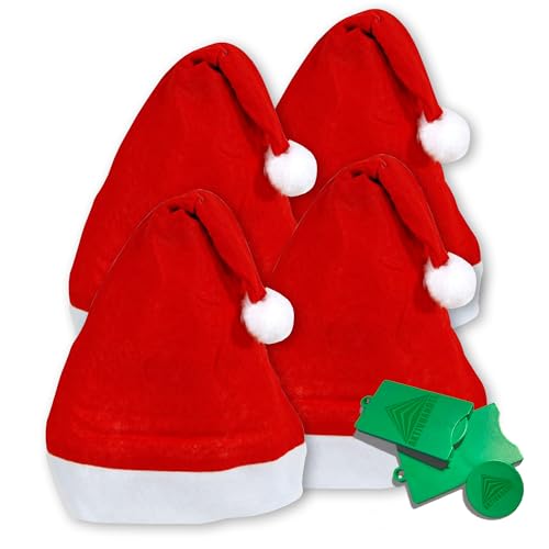 AKTIVHANDEL 4er Set Weihnachtsmütze mit Bommel, in Rot und Weiß, Weihnachtsmann Mütze für Kinder und Erwachsene inkl. Einkaufswagenchip von AKTIVHANDEL