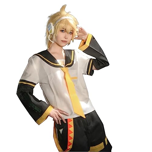 AKTOTO Kagamine Rin Cosplay Kagamine Len Cosplay Halloween Komplettes Set von Uniformen mit Perücken für Damen und Herren von AKTOTO