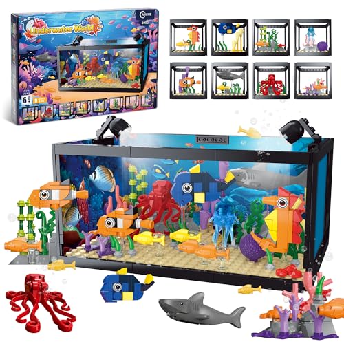 AKWME 8-in-1 Aquarium Fish Tank Bauspielzeug mit LED Licht, Partygeschenke, 9 Modellspielzeug, Tierbauspielzeug Geburtstagsgeschenke für Erwachsene Kinder Jungen Mädchen ab 6 8 10 12+ Jahren AKWME 8-in-1 Aquarium Fish Tank Bauspielzeug mit LED Licht, Partygeschenke, 9 Modellspielzeug, Tierbauspielzeug Geburtstagsgeschenke für Erwachsene Kinder Jungen Mädchen ab 6 8 10 12+ Jahren von AKWME