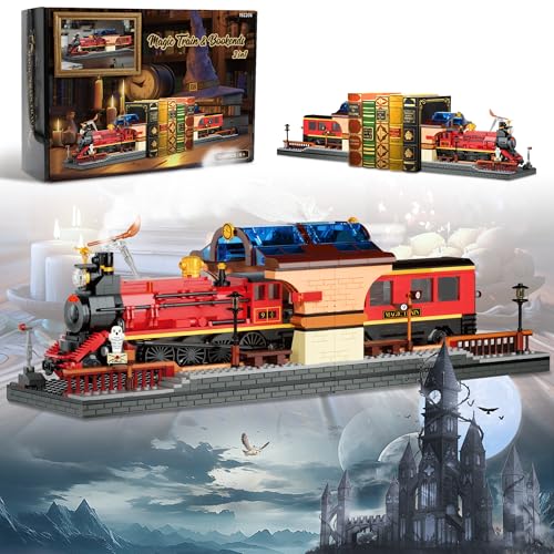 AKWME 2-in-1 Magic Zug & Buchstützen Bauset, Heimdekoratives Bausteinspielzeug, Ideales Sammler- & Ausstellungsbauset für Erwachsene & Kinder, Cooler Bücherregal-Organizer & Heimdekoration 1068 Teile von AKWME