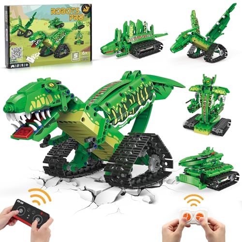 AKWME RC Roboter Technik Baukasten, 5in1 T-rex Dinosaurier Spielzeug mit APP oder Fernbedienung, DIY Mech Dinosaurier Spielzeug Programmierbare STEM Geburtstagsgeschenke für Kinder ab 6-12 Jahre AKWME RC Roboter Technik Baukasten, 5in1 T-rex Dinosaurier Spielzeug mit APP oder Fernbedienung, DIY Mech Dinosaurier Spielzeug Programmierbare STEM Geburtstagsgeschenke für Kinder ab 6-12 Jahre von AKWME