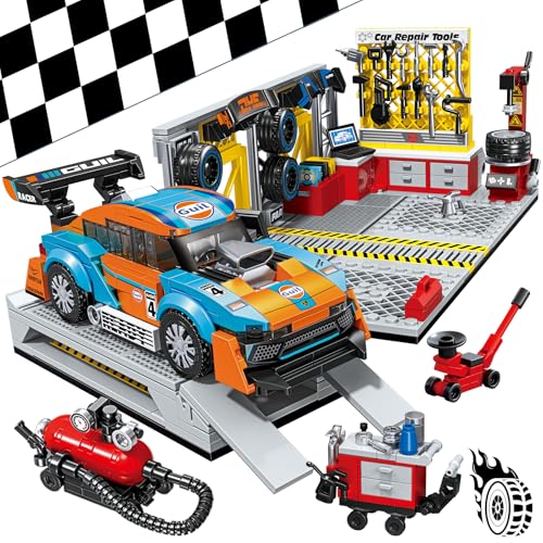 City Auto Garage Bausteine, Technik Autowerkstatt Bausets, Werkstatt mit 1 Autos Bausatz Mechanic Reparatur Baustelle Spielzeug Geschenk Austauschbare Reifen für Erwachsene 6+ Jungen Mädchen Kinder City Auto Garage Bausteine, Technik Autowerkstatt Bausets, Werkstatt mit 1 Autos Bausatz Mechanic Reparatur Baustelle Spielzeug Geschenk Austauschbare Reifen für Erwachsene 6+ Jungen Mädchen Kinder von AKWME