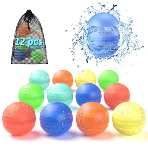 ALAFLY 12 Stück Wiederverwendbare Wasserballons [Schnell Befüllung mit einer Hand] Doppelendige automatisch abdichtende Pool Spielzeug, Wasserballons für Kinder und Erwachsene, No Magnete & Sicher von ALAFLY