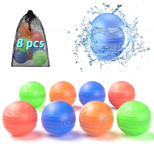 ALAFLY 8 Stück Wiederverwendbare Wasserballons [Schnell Befüllung mit einer Hand] Doppelendige automatisch abdichtende Pool Spielzeug, Wasserballons für Kinder und Erwachsene, No Magnete & Sicher von ALAFLY