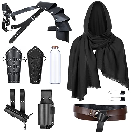 Mittelalter Ritter Ledergürtel Schal Herren Renaissance Halbschulter Umhang Schal Schnalle Hosenträger Retro Magic Kork Trank Flasche Schwert Frosch Zubehör (Typ 1) von ALAMIYA
