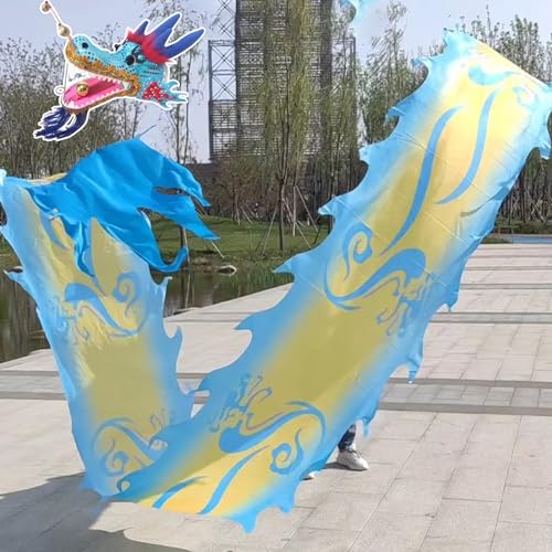 ALANIZ Drachen-Poi, Drachenband, blaues und gelbes Wolkenmuster, Jonglierdrachen-Design, drehendes und schüttelndes Poi, Outdoor-Fitness-Drachen-Streamer for Erwachsene/Senioren(8 m (26 ft)) von ALANIZ