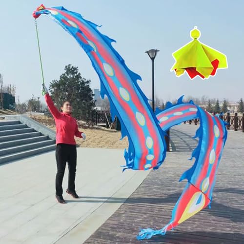 ALANIZ Drachen-Poi, Phönix-Federtanz-Drachen-Poi, quadratische Fitness-Drachen-Drehbänder mit gewichtetem Ball und Reisetasche, waschbarer Wulong-Drache-Flowy-Streamer(Blue,6 m (20 ft)) von ALANIZ