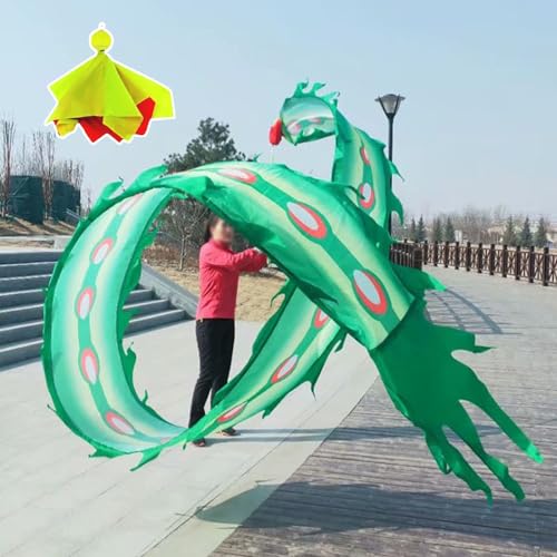 ALANIZ Drachen-Poi, Phönix-Federtanz-Drachen-Poi, quadratische Fitness-Drachen-Drehbänder mit gewichtetem Ball und Reisetasche, waschbarer Wulong-Drache-Flowy-Streamer(Green,6 m (20 ft)) von ALANIZ