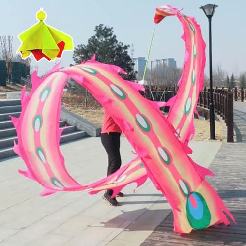 ALANIZ Drachen-Poi, Phönix-Federtanz-Drachen-Poi, quadratische Fitness-Drachen-Drehbänder mit gewichtetem Ball und Reisetasche, waschbarer Wulong-Drache-Flowy-Streamer(Pink,12 m (39 ft)) von ALANIZ