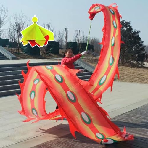 ALANIZ Drachen-Poi, Phönix-Federtanz-Drachen-Poi, quadratische Fitness-Drachen-Drehbänder mit gewichtetem Ball und Reisetasche, waschbarer Wulong-Drache-Flowy-Streamer(Red,10 m (33 ft)) von ALANIZ