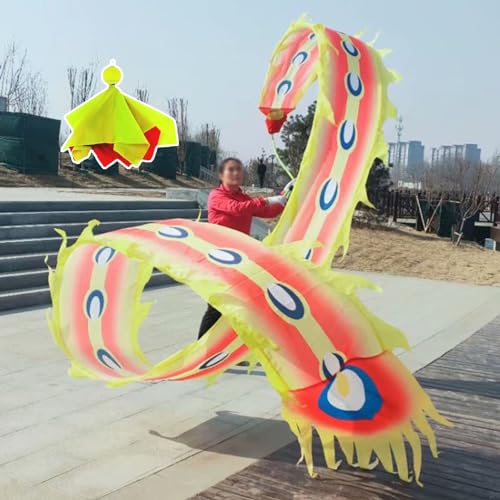 ALANIZ Drachen-Poi, Phönix-Federtanz-Drachen-Poi, quadratische Fitness-Drachen-Drehbänder mit gewichtetem Ball und Reisetasche, waschbarer Wulong-Drache-Flowy-Streamer(Yellow,12 m (39 ft)) von ALANIZ