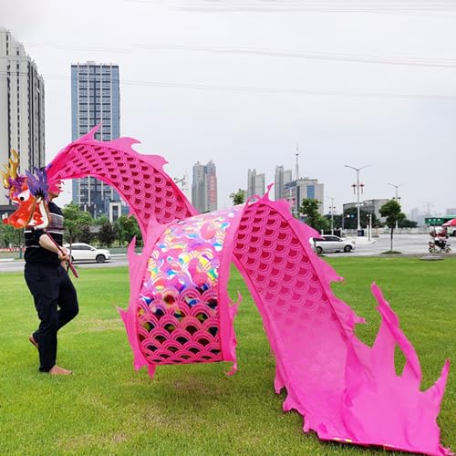 ALANIZ Drachen-Poi, rosa Drachen-Streamer, Bunte Schuppen, Outdoor-Fitness-Dreh- und Schüttel-Poi mit Drachenkopf, Tanz-Schleuderband for Erwachsene/Senioren(10 m (33 ft)) von ALANIZ