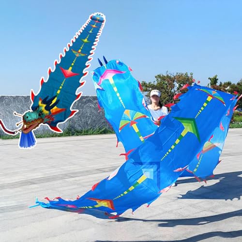 ALANIZ Drachen-Poi, waschbar, seidenartig, Drachentanz, Drachen-Drehbänder for körperliches Training mit Drachenkopf, Drachen-Dreh- und Schüttel-Poi for Übungen(Blue,6 m (20 ft)) von ALANIZ