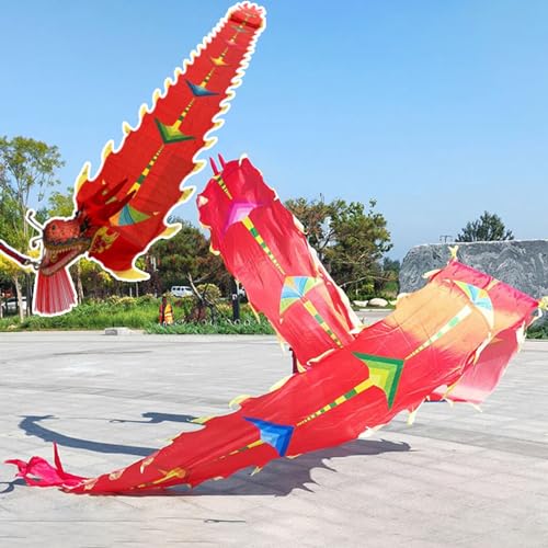 ALANIZ Drachen-Poi, waschbar, seidenartig, Drachentanz, Drachen-Drehbänder for körperliches Training mit Drachenkopf, Drachen-Dreh- und Schüttel-Poi for Übungen(Red,6 m (20 ft)) von ALANIZ
