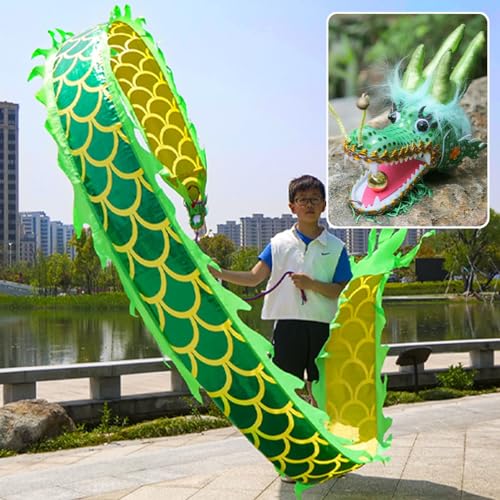 ALANIZ Drachen-Poi for Kinder/Anfänger, kleine Größe, drehendes und schüttelndes Poi im Drachendesign for die Fitness im Freien, realistisches Drachenschleuderband mit Drachenkopf(Green,2 m (6.5 ft)) von ALANIZ