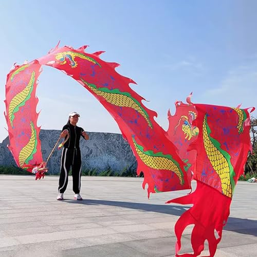 ALANIZ Dragon Poi, Outdoor-Übungstanz-Dragon Poi, seidenähnlicher Drachenband-Streamer mit Drachenkopf und Reisetasche, Drachen-Schleuderband for Fitness/Jonglieren(Red,10 m (33 ft)) von ALANIZ