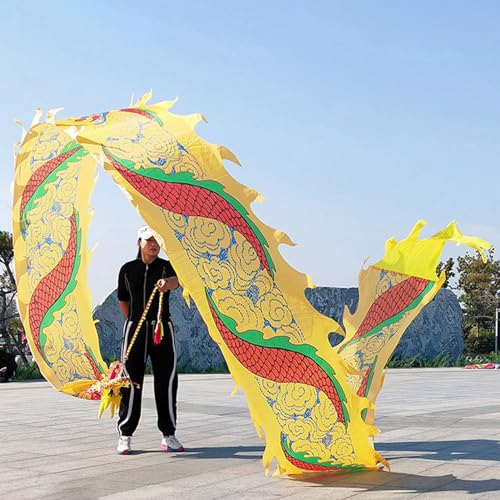 ALANIZ Dragon Poi, Outdoor-Übungstanz-Dragon Poi, seidenähnlicher Drachenband-Streamer mit Drachenkopf und Reisetasche, Drachen-Schleuderband for Fitness/Jonglieren(Yellow,6 m (20 ft)) von ALANIZ