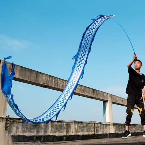 ALANIZ Dragon Poi, klein, waschbar, Dragon Ribbon Poi, Jonglier-Drachen-Streamer-Set mit Schaumstoffstange und Reisetasche, Outdoor-Sport, Erwachsene/Senioren, Kunst-Tanzflagge(Blue,3 m (10 ft)) von ALANIZ