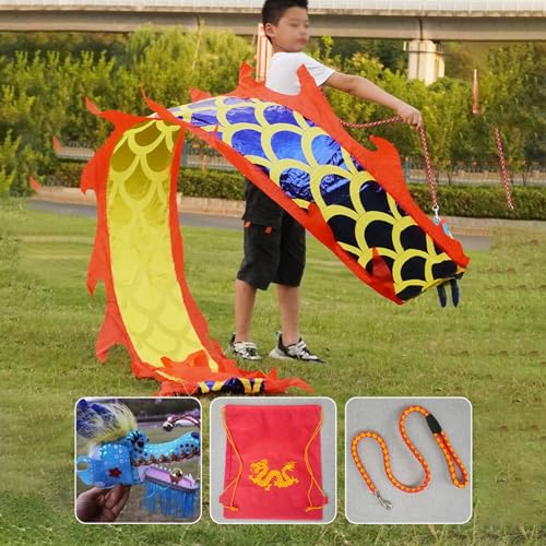ALANIZ Dragon Poi Dance Dragon Ribbon Streamer 2 m/3 m/5 m, seidenartiges Drachenschleuderband mit Drachenkopf aus Kunststoff, Outdoor-Sport-Drachendesign-Kunsttanzflagge(Blue,2 m (6.5 ft)) von ALANIZ