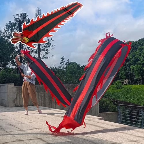 ALANIZ Dragon Poi Fitness-Drachentanz-Luftschlangen for Erwachsene, Dragon Poi-Drachen-Bühnenrequisiten-Set mit Drachenkopf, Fitness-/Jonglier-Drachen-Schleuderband for Feiern(10 m (33 ft)) von ALANIZ