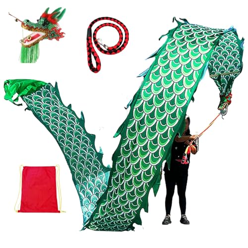 ALANIZ Dragon Poi Green Dance Dragon Spinning Ribbons, waschbares seidenartiges Spinning & Shaking Poi Set mit Drachenkopf, Schwungseil und Tasche, Fitness Dragon Streamer(8 m (26 ft)) von ALANIZ