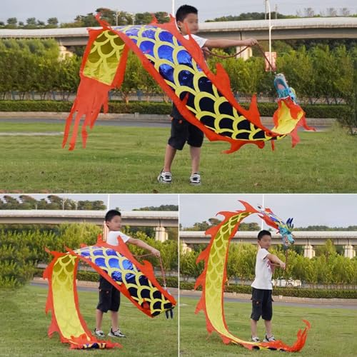 ALANIZ Dragon Poi Jugend/Anfänger Tanz Dragon Poi, 6,5/10/16,4 Fuß langes Drachentanzband mit realistischem Drachen, Drachenstreamer for Outdoor-Fitness-Jonglage(Blue,2 m (6.5 ft)) von ALANIZ