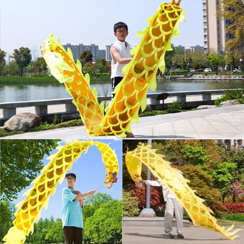 ALANIZ Dragon Poi Jugend/Anfänger Tanz Dragon Poi, 6,5/10/16,4 Fuß langes Drachentanzband mit realistischem Drachen, Drachenstreamer for Outdoor-Fitness-Jonglage(Yellow,5 m (16.4 ft)) von ALANIZ