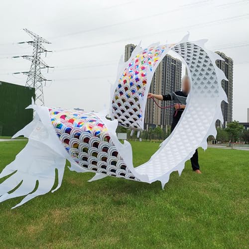 ALANIZ Dragon Poi White Dance Dragon Flinging Ribbon, Traditionelle Fitness Spinning Drago Bänder mit Drachenkopf, Dragon Poi Set for Jonglieren/Eventfeiern(8 m (26 ft)) von ALANIZ