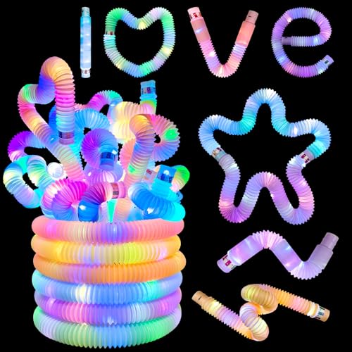 ALEENFOON 12 Stück LED Pop Tubes Spielzeug für Kinder, LED Sensory Fidget Spielzeug, LED-Pop-Leuchtstäbe, Geburtstagsparty Dekoration Set, LED Knicklichter Armbänder Party Deko (A) von ALEENFOON