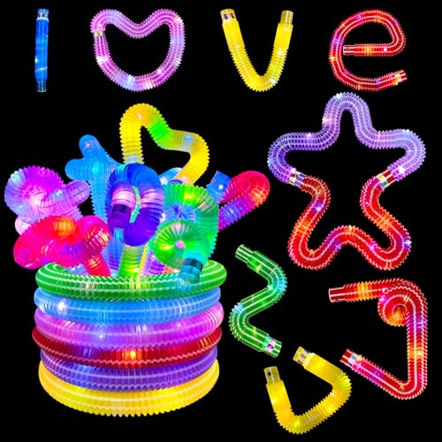 ALEENFOON 12 Stück LED Pop Tubes Spielzeug für Kinder, LED Sensory Fidget Spielzeug, LED-Pop-Leuchtstäbe, Geburtstagsparty Dekoration Set, LED Knicklichter Armbänder Party Deko (B) von ALEENFOON