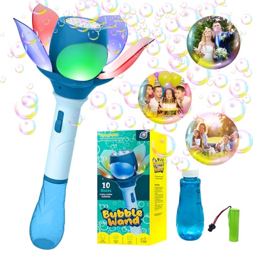 ALEENFOON Seifenblasenmaschine Kinder Elektrischer Seifenblasenstab mit Wiederaufladbarer Batterie/Lichtern/Seifenblasenlösung Lotosblume Seifenblasenmaschine für Outdoor, Partys, Hochzeiten von ALEENFOON