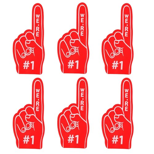 ALEGRE® 6 Stk Schaumstoff Finger, Mini schaumfinger Nummer 1, Inspirierend Sportfan Zubehör, Party Gadgets, Schaumstoff Hand für Spiele, Stadion, Events, Cheerleading Jubeln, Weltmeisterschaft(Rot) von ALEGRE