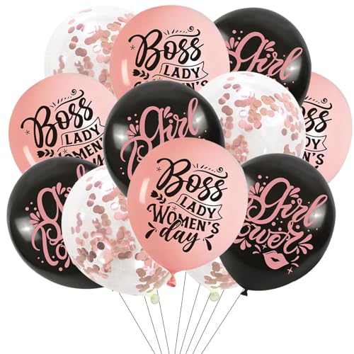 ALEGRE® Boss's Day Luftballons Rosegold Schwarz, 18 Stück Chefin Luftballons Geburtstag Deko, Helium Ballons Geburtstagsdeko Frauen, Konfetti Luftballons für Boss Day Decorations, Partydeko Geburtstag von ALEGRE